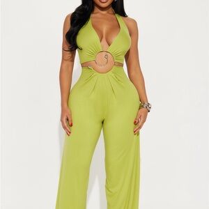 Fashion Nova Vibrant Green Halter Jumpsuit